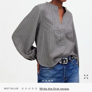 Madewell Gray Long Sleeve Blouse with Mandarin Collar